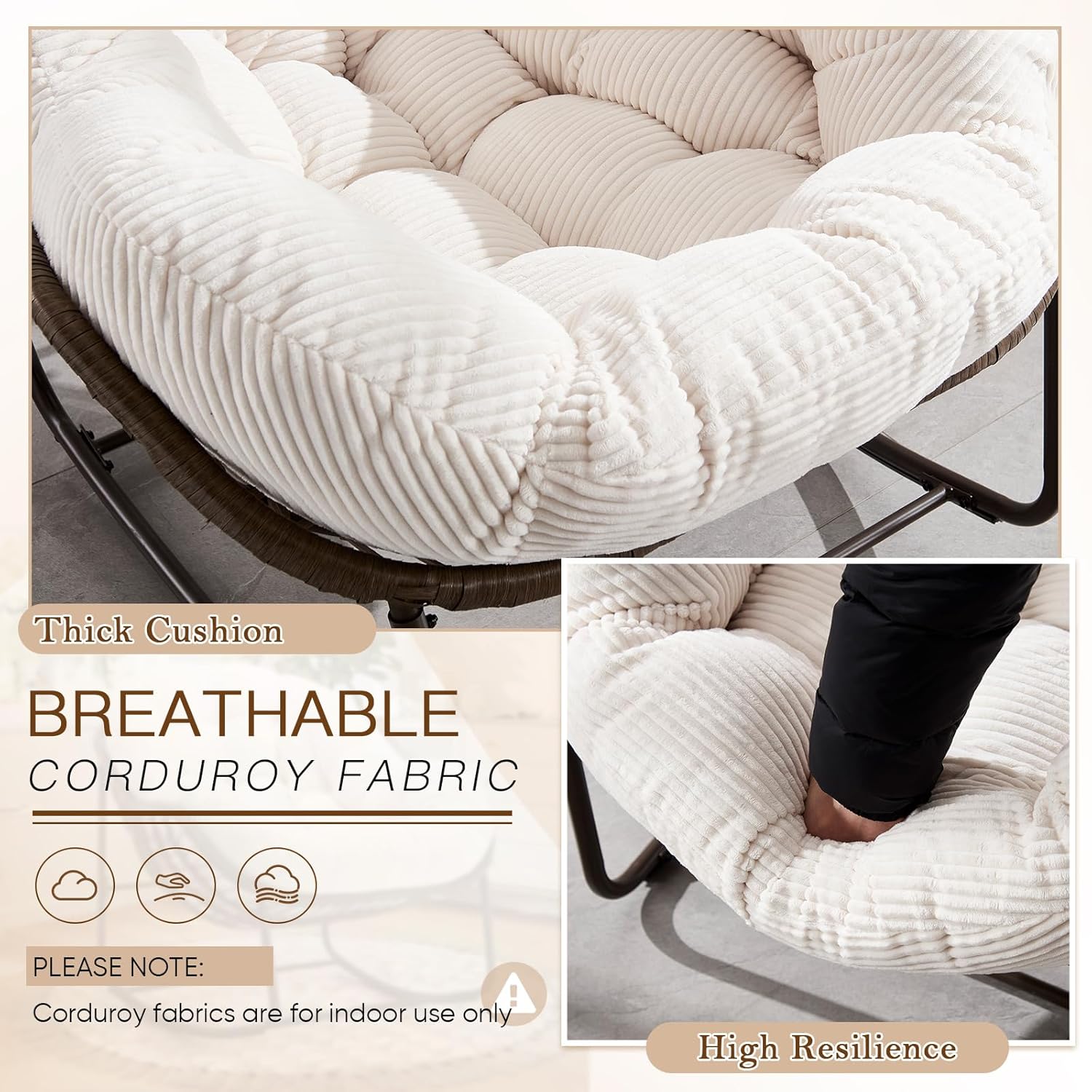 Modern Boho Hanging Egg Chair - Freestanding Rattan Swing Chair Nest Pod for Garden, Patio, Poolside