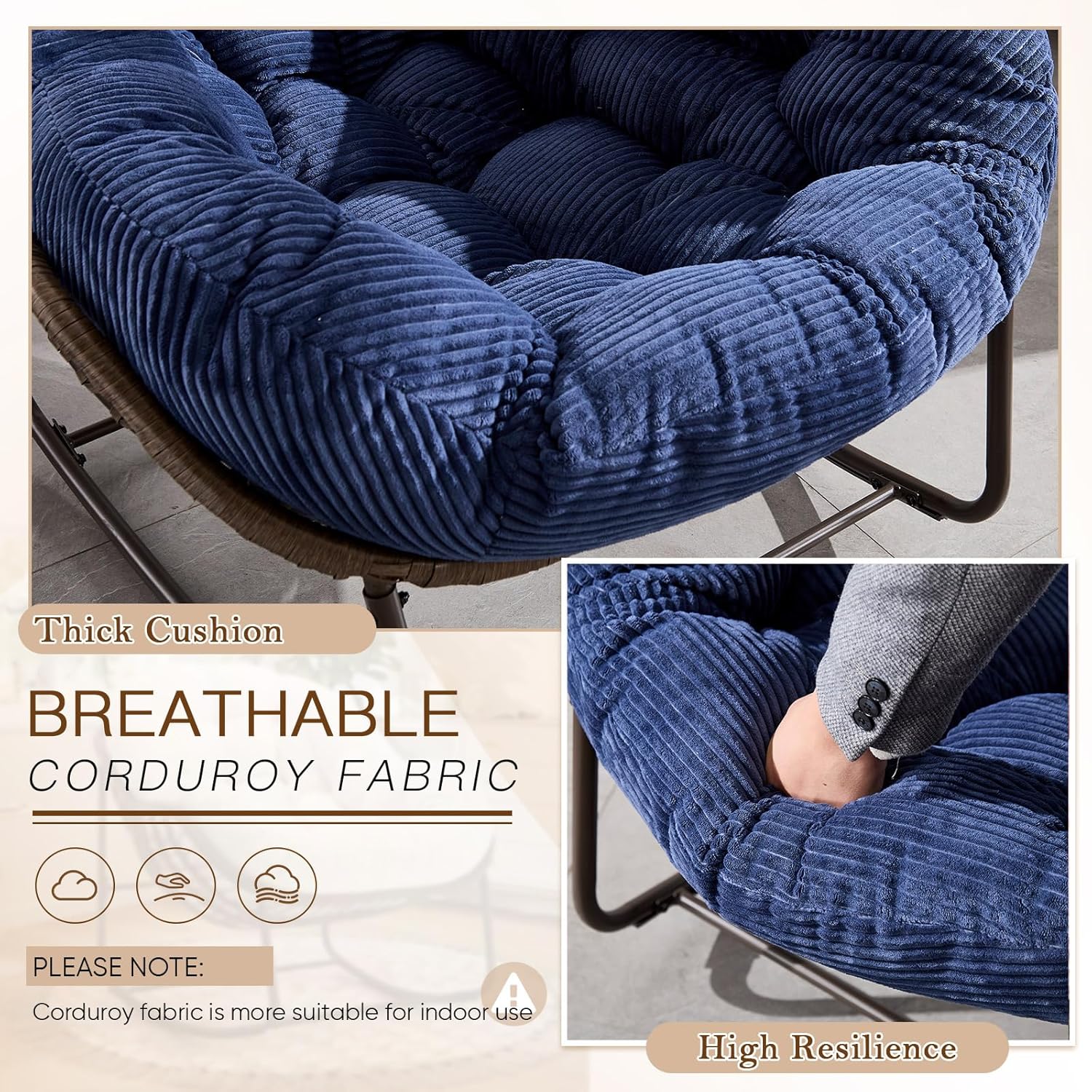 Modern Boho Hanging Egg Chair - Freestanding Rattan Swing Chair Nest Pod for Garden, Patio, Poolside