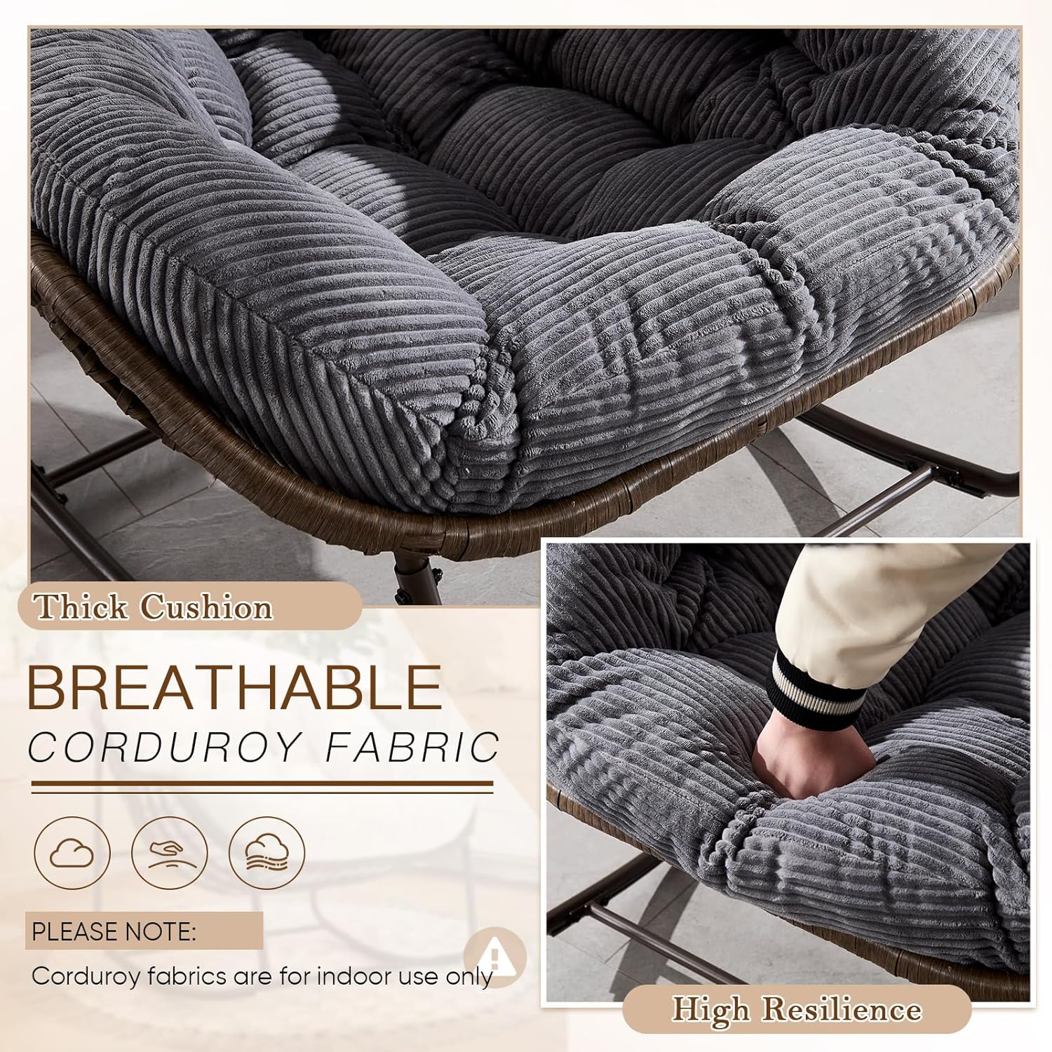 Modern Boho Hanging Egg Chair - Freestanding Rattan Swing Chair Nest Pod for Garden, Patio, Poolside