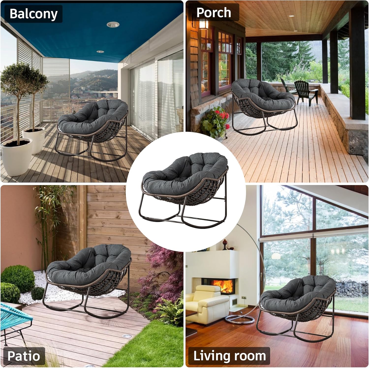 Modern Boho Hanging Egg Chair - Freestanding Rattan Swing Chair Nest Pod for Garden, Patio, Poolside