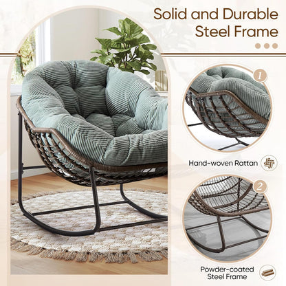 Modern Boho Hanging Egg Chair - Freestanding Rattan Swing Chair Nest Pod for Garden, Patio, Poolside