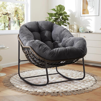 Modern Boho Hanging Egg Chair - Freestanding Rattan Swing Chair Nest Pod for Garden, Patio, Poolside