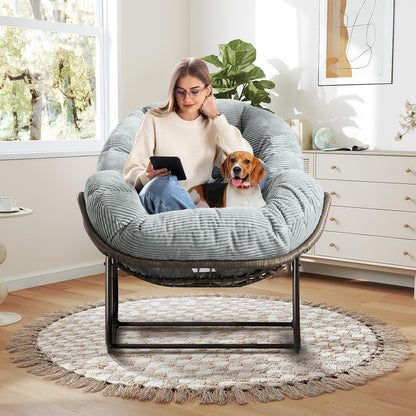 Modern Boho Hanging Egg Chair - Freestanding Rattan Swing Chair Nest Pod for Garden, Patio, Poolside