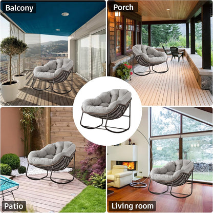 Modern Boho Hanging Egg Chair - Freestanding Rattan Swing Chair Nest Pod for Garden, Patio, Poolside