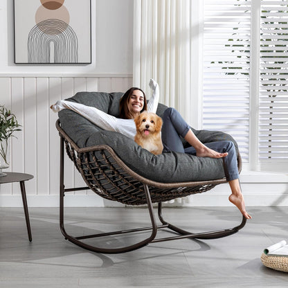 Modern Boho Hanging Egg Chair - Freestanding Rattan Swing Chair Nest Pod for Garden, Patio, Poolside