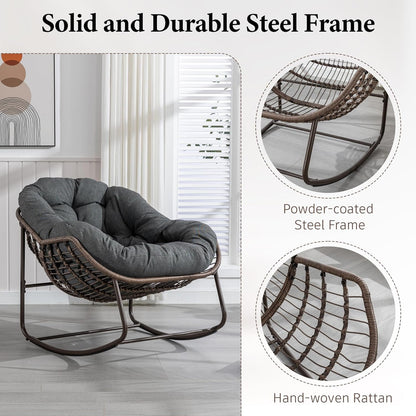 Modern Boho Hanging Egg Chair - Freestanding Rattan Swing Chair Nest Pod for Garden, Patio, Poolside