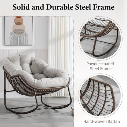 Modern Boho Hanging Egg Chair - Freestanding Rattan Swing Chair Nest Pod for Garden, Patio, Poolside