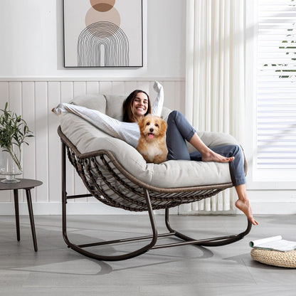 Modern Boho Hanging Egg Chair - Freestanding Rattan Swing Chair Nest Pod for Garden, Patio, Poolside