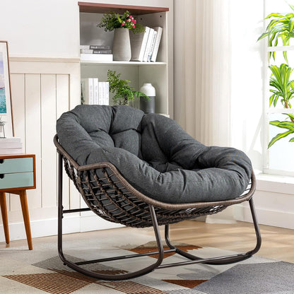 Modern Boho Hanging Egg Chair - Freestanding Rattan Swing Chair Nest Pod for Garden, Patio, Poolside