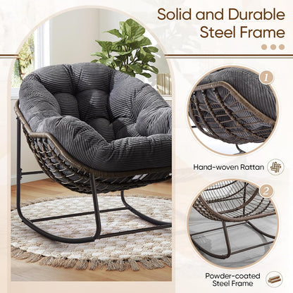 Modern Boho Hanging Egg Chair - Freestanding Rattan Swing Chair Nest Pod for Garden, Patio, Poolside
