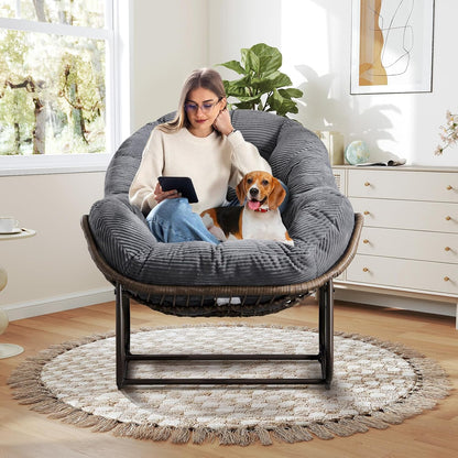 Modern Boho Hanging Egg Chair - Freestanding Rattan Swing Chair Nest Pod for Garden, Patio, Poolside