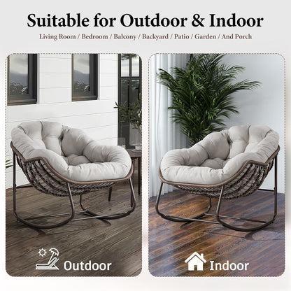 Modern Boho Hanging Egg Chair - Freestanding Rattan Swing Chair Nest Pod for Garden, Patio, Poolside