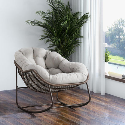 Modern Boho Hanging Egg Chair - Freestanding Rattan Swing Chair Nest Pod for Garden, Patio, Poolside