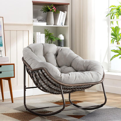 Modern Boho Hanging Egg Chair - Freestanding Rattan Swing Chair Nest Pod for Garden, Patio, Poolside