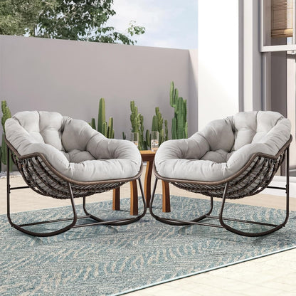 Modern Boho Hanging Egg Chair - Freestanding Rattan Swing Chair Nest Pod for Garden, Patio, Poolside