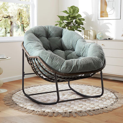 Modern Boho Hanging Egg Chair - Freestanding Rattan Swing Chair Nest Pod for Garden, Patio, Poolside
