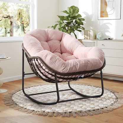 Modern Boho Hanging Egg Chair - Freestanding Rattan Swing Chair Nest Pod for Garden, Patio, Poolside
